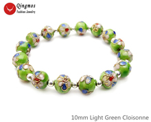 Qingmos cloisona pulseira para mulheres, com 10mm, redondo, luz verde, cloro, joias 7.5 '', china engrenagem bragiratória 2024 - compre barato