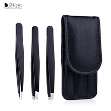 DUcare 3PCS/Set Eyebrow Tweezers Stainless Steel Point Tip Eye Brow Trimmer Slant Tip/Flat Tip Hair Removal Makeup Tool with Bag 2024 - buy cheap