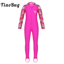 TiaoBug Kids Girls Sky Blue One-piece Flower Printed Long Sleeves Zipper Up Rash Guard Swimsuit Swimwear Beach Surf Bathing Suit 2024 - buy cheap
