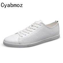 Cyabmoz-Zapatos informales de verano para hombre, zapatillas transpirables de cuero partido en blanco y negro, con cordones, 2018 2024 - compra barato