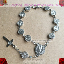 10pcs/pack zinc alloy bead bracelet,St. Benedict Metal Bead Warp Rosary Bracelet, rosary bangle,catholic bracelet, icon bracelet 2024 - buy cheap