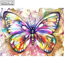 Cuadro de mariposa de colores con diamantes 5D DIY, bordado completo de cuentas cuadradas, mosaico de punto de cruz, decoración de diamantes de imitación, HYY 2024 - compra barato