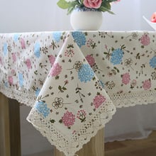 Hyacinth Printed Table Cloth Dustproof Cover Lace Edge Linen Cotton Rectangular Dining Tablecloth Home Decor 2024 - buy cheap