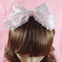 Royal sweet princess hair accessory hairpin lolita pink double layer bow hair bands  cosplay cos hair accessory bow 2024 - buy cheap
