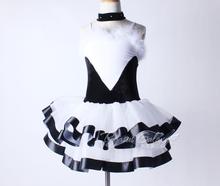 Vestido de balé infantil, preto e branco, roupa de balé tutu com saia bailarina, fantasia de balé para meninas 2024 - compre barato