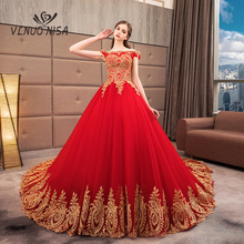 Vestido de novia rojo romántico Vintage, novedad, Azul, Blanco, dorado, de encaje, apliques largos, talla grande 2024 - compra barato