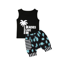 Focusnorm 2PCS Toddler Baby Girl Boy Clothing Set 1-5Y Sleeveless Coconut Tree Tops+Shorts Outfit 2024 - buy cheap