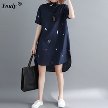 Vintage POLO Collar Shirt Dress Women Long Sleeve Loose Casual Midi Shirt Fashion Streetwear Printed Split Blouses Vestidos 2024 - buy cheap