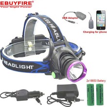 XM-L T6 2000LM  LED Headlamp Flashlight Head Lamp Light + 2*18650 6000mah battery + AC charger + Car Charger+usb cable 2024 - buy cheap