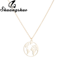 Shuangshuo colar de mapa dourado para mulheres, colar com pingente de mapa feminino, corrente longa de aço inoxidável 2024 - compre barato