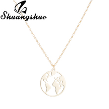 Shuangshuo Gold Map Necklace For Women Map Pendant Necklaces Hollow Out Stainless Steel Long Chain Necklace collares femme 2024 - buy cheap