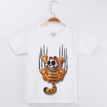 Camiseta blanca de algodón para niños, camiseta de manga media a la moda, con estampado 3D de calavera y gato de Horror, novedad 2024 - compra barato