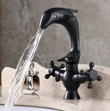 Black Oil Rubbed Dolphin Model Style Bathroom Basin Mixer Tap / Single Hole Deck Mounted Dual Handles Vessel Sink Faucets Wnf314 2024 - buy cheap