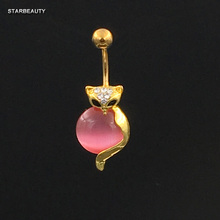 Piercing para el Ombligo, anillos para el Ombligo, para el Ombligo, diseño de zorro, color rosa 2024 - compra barato
