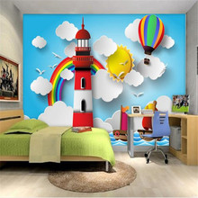 Murais 3d personalizados de parede padrão de desenhos animados, papéis de parede para foto de quarto de crianças, decoração de casa 3d, azul, céu, arco-íris, sala de estar 2024 - compre barato