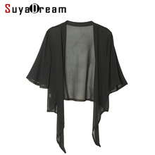SuyaDream Женская шелковая блузка 100% натуральный шелк однотонная прозрачная короткая блузка рубашка 2021 весна лето Солнцезащитная ткань 2024 - купить недорого