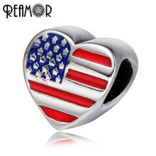 REAMOR 316l Stainless Steel Heart Enamel American Flag & Star European Big Hole Beads Charm For DIY Bracelet Jewelry Making 2024 - buy cheap
