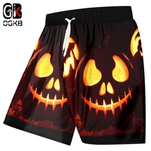 OGKB Men's 3D Printed Flame Funny Pumpkin Pattern Large Size Leisure Man Horrible Halloween Beach Shorts 6XL 2024 - buy cheap