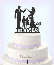 Topper de acrílico para pastel de boda con nombre, novia, novio, dos niños, familia 2024 - compra barato