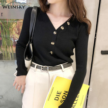 Women Knitted Jumper Sweater And Pullovers Korean Fashion Casual Style V-Neck Sweaters Winter And Autumn 2019 New Solid Tops 2024 - buy cheap