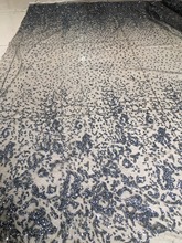 Распродажа, африканская Тюлевая кружевная ткань, темно-синяя французская сетчатая кружевная ткань с приклеенной блестящей фотографией для вечернего платья 2024 - купить недорого