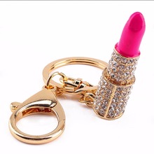 New Women Charm Car Gold Pendant Crystal KeyChain Rhinestone Lipstick Keyring For Woman Jewelry 2024 - buy cheap