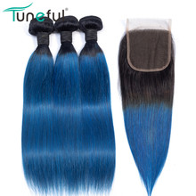 Professional 1B/ Blue Hair Bundles With Closure Tuneful 100% Malaysian Straight Remy Human Hair Weft Ombre Bundles With Closure 2024 - buy cheap