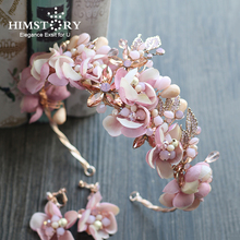 Himstory-Diadema de Boda de Princesa romántica hecha a mano, accesorios para el cabello, flor rosa, para desfile de la Corona, graduación 2024 - compra barato