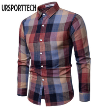 URSPORTTECH Plaid Shirt Men Long Sleeve Shirts 2020 Fashion Casual Social Slim Dress Shirt Checkered Cotton Chemise Homme 3XL 2024 - buy cheap