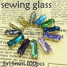 5x15mm 100PCS/LOT Sew On Baguette Rectangle Pointback Crystal Fancy Stone with Gold 4Holes Silver Plated Settings 2024 - buy cheap