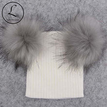 GZHilovingL Fashion Baby Boys Girls Knitted Beanies With Double Fur pompom Winter Soft Cotton Striped Hats Skullies Cap For Kids 2024 - buy cheap
