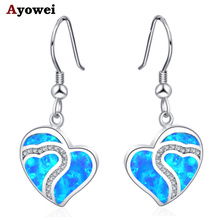 Ayowei brincos em formato de coração 925 com estampa de prata azul opala, presente de festa tendência feminina exclusiva oe776a 2024 - compre barato
