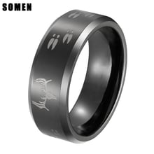 Somen 8mm homens anel de carboneto de tungstênio preto anel cabeça veados caça gravura casamento noivado banda polido tamanho 6-12 2024 - compre barato