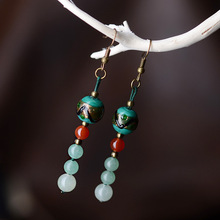 New Original handmade glass glazed dangle earrings blue ,New Ethnic jewelry humble Aventurine Quartz earrings 2024 - buy cheap