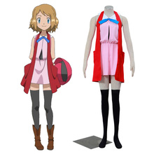 Anime Pokemon XY Pocket Monsters Serena Cosplay Costume Pink Dress Sleeveless Set For Halloween 2024 - buy cheap