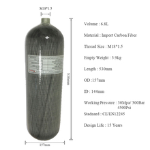 Cilindro de fibra de carbono para tanque de paintball, ac168 acecare 6.8l ce 4500psi hpa pcp cilindro de fibra de carbono para mergulho, equipamento subaquático rifle de ar 2024 - compre barato