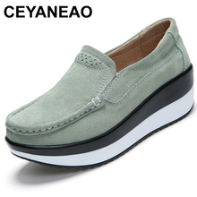 Ceyaneao novos sapatos femininos, de camurça, confortáveis, casuais, costura, leve, plataforma de enfiar 2024 - compre barato