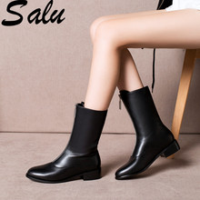 Salu Autumn Winter Boots Women Genuine Leather Ankle Boots Fashion Elegant Zipper Casual Shoes Woman Solid Round Toe Size 40 2024 - buy cheap
