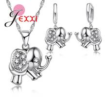 Wholesale Cute Rhineston Elephant Jewelry Set Girls 925 Sterling Silver Pendant Necklace Earrings Jewelry Set For Women 2024 - buy cheap