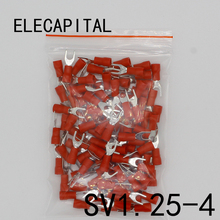 SV1.25-4 Red Furcate Fork Spade 22~16AWG Wire Crimp pressed terminals Cable Wire Connector 100PCS/Pack SV1-4 SV 2024 - buy cheap