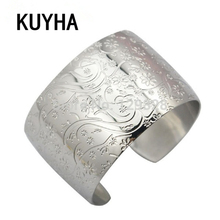 Stainless Steel Bracelets Cuff Bangle Silver Color Flower Design Fashion Pulseira Feminina Jewelry Luxury Lovers' Present 2024 - buy cheap