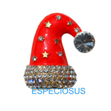 Fashion Crystal Elegant Pin Gold Color Christmas Hat Women Gift Christmas Garment Accessories Jewelry Painted Brooch Rhinestone 2024 - buy cheap