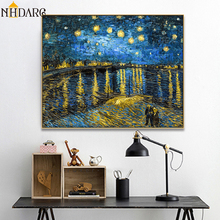 Van Gogh Oil Painting Reproductions Canvas Art Print Painting Poster, 1888 Starry Night Over The Rhone, Wall Pictures Home Decor 2024 - buy cheap