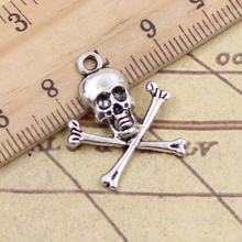 25pcs Charms Skull Skeleton Bone Dangerous Sign 24x19mm Tibetan Pendants Crafts Making Findings Antique DIY Jewelry 2024 - buy cheap