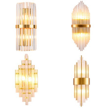 Luminária de parede em metal dourada, moderno, luminária de parede com design italiano dourado, em formato de cristal ou vidro, para interiores 2024 - compre barato