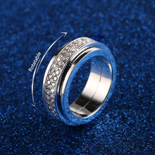 Anéis rotativos de prata esterlina 925, joias de luxo, presente de natal, anel com faixa aaa branco, promessa casamento 2024 - compre barato