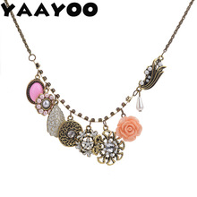 YAAYOO Vintage Metal Resin Flowers Long Chain Necklaces & Pendants Women Retro Statement Necklaces Jewelry Collar 2024 - buy cheap