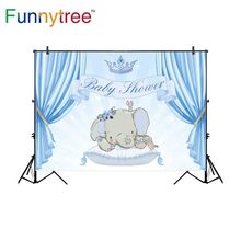 Funnytree fotografía de fondo baby shower Niño Azul corona Príncipe elefante pequeño almohada cortina de dibujos animados telón de fondo foto prop 2024 - compra barato