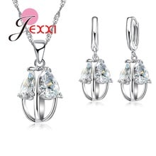 Lucky Shiny Wedding Holiday Gift 925 Sterling Silver Jewelry Fashion Oval Shape Crystal Necklace Earrings Sets For Women 2024 - buy cheap