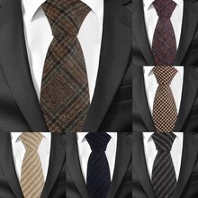 Nova gravata de lã gravata de lã magro para homens ternos xadrez listrado pescoço gravata para negócios cravats 7cm largura do noivo gravatas 2024 - compre barato